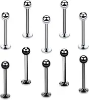 [Tovbmup] 10pcs Stainless Steel Lip Labret,Cartilage Tragus Helix Ear Piercing,Stud Bar Piercing Jewelry,for Women Men(Steel color, black)