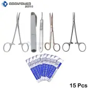 Military Surgical Suture Kit, Suture Set With Scalpel, 15 Piece Kit DS-1384