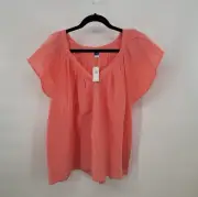 Old Navy V Neck Short Sleeve Flutter Salmon Cropped Shirt XXL