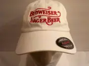 Budweiser Lager Beer Embroidered Adult Baseball Cap Hat White FlexFit Size S/M