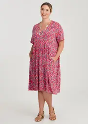 [Taking Shape] Taking Shape Joy Printed Dress Size 16 in Pink / Multi - Plus Size Women's Dresses Pink / Multi