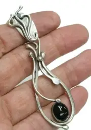 Vintage 80'S Rachel Gera Pendent Silver 925 Onix Signed Modernist Brootalist