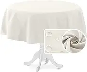 Round Linen Textured Table Cloth Thick Fabric Wrinkle Free Washable Dust-Proof Tablecloth for Dining, Buffet Parties, Picnic, Events, Weddings and Restaurants, 152cm Round, Ivory