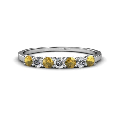 TriJewels Round Citrine & Diamond Stackable Wedding Band Ring 14K Gold JP:33429