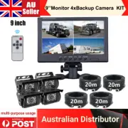 9" Quad Split Monitor Screen Rear View Camera System For Truck RV AG 4x20M Cable