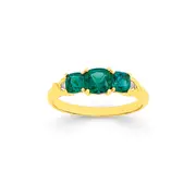 9ct Created Emerald & Diamond Trilogy Crossover Ring in Green