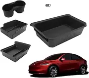 AZGaea Double Layer Center Console Organizer 5PCS for Tesla Model Y 2021-2024 Model 3 2017-2023, TPE Under Seat Storage Box, Cup Holder, Camera Cover Compatible with Tesla Model 3/Y Accessories, Black
