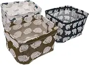 HOUDERCO 3Pcs Foldable Storage Baskets with Cartoon Patterns for Organizing Cosmetics Jewelry and Sundries Easy to Carry Handles Neat Design for Home and Nursery Use
