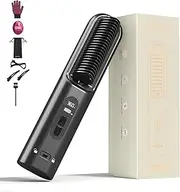 Hair Straightener Brush Portable, Cordless Hair Straightening Comb Travel with 10000mAh Rechargeable Battery, 6 Temp Mode 3 Million Negative Ions 30s Fast Heating Styling Brush with LCD Display, Black