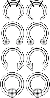 [YADOCA] Surgical Steel Septum Stretching Kit - 2G 4G 6G 8G 10G 12G 14G Septum Rings Septum Pincher Tapers Gauge Kit Nose Septum Piercing Jewelry Earrings for Women Men, Silver Black Tone
