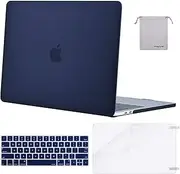 MOSISO Plastic Hard Shell&Keyboard Cover&Screen Protector&Storage Bag Compatible with MacBook Pro 15 inch Case 2019 2018 2017 2016 Release A1990 A1707 with Touch Bar, Navy Blue