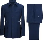 [JEShifangjiusu] Men Single Butterfly Two Piece Casual Multi Pocket Business Set Slim Fit Dress Pants
