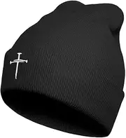 [KNIN] Christian Cross Beanie Jesus Beanie Embroidery Winter Hat Cap Black Beanies for Men Women, Black, One Size