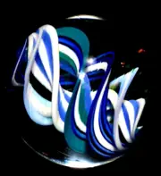 JOSHUA JUSTICE GLASS MARBLE/1.347"-ROYAL,TURQ. & WHITE BLACKLIGHT CORKSCREW-NEON