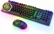 Wireless PC Gaming Keyboard & Mouse, RGB Backlit, Rechargeable, Dual Mode, Black