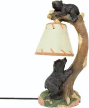 Table and Desk Lamp Night Light with Tree Climbing Bears - Rustic Lodge Cabin Dé