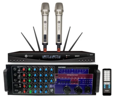 2500W Karaoke Power Amplifier Mixer + UHF Digital Wireless Microphones