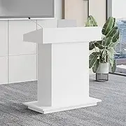 Wood Podium, Sleek Professional Presentation Lectern, Reading Surface Platform for Office, Classroom, Restaurant, and More(White,100cm)