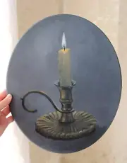 A candle on a candlestick, hand painted acrylic painting on canvas, wall decor