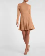 nwt EXPRESS pleated open back sweater sweaterdress in camel l large