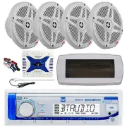 Dual Marine Radio, Cover, Antenna,Amp w/Kit, 4x 6.5" 600W Wireless White Speaker