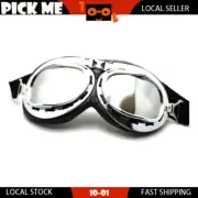 Retro Safety Motorcycle Scooter Pilot Goggles Helmet Glasses Silver Lens
