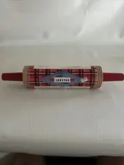 Vtg Lokstad Wood Rolling Pin Lefse Flatbread Textured Red Handles