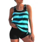 Women Tankini Swimwear Tank Tops + Boyshorts 2pcs Set Swimsuit Beach Bathing Suit-Good Lake Blue XL