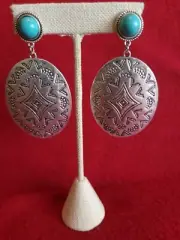 TURQUOISE CONCHO AZTEC POST EARRINGS. NATURAL STONE. *NWT*