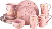[Loymokinar] Porcelain Dinnerware Set,Plates and Bowls Sets with Mugs,Gold Plate Dish Set,Pink Dinnerware Set for 4,Dinner Sets with Dinner Plates.