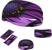 FJWSLCH Purple Daisy Headbands for Women Men Non Slip Workout Sweatbands Adjustable Sports Hair Bands Elastic Head Bands Moisture Wicking Hairband for Running, Cycling, Yoga, Spa