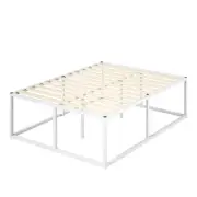 Zinus Bed Frame Queen Size 45cm Height High Metal Bed Platform Base White Joseph
