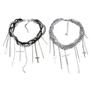 Versatile Pearls Chain Necklace with Tassels Crucifix Clavicle Chain Ornament