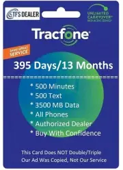TracFone 1 Year / 395 Days + 500 Minutes/500 Text/3500 MB Data, All Smart Phones