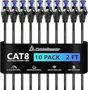 CableGeeker Patch Cables Cat8 2ft 10 Pack Slim, Cat8 Ethernet Patch Cable 40G 2000MHz Support, Snagless RJ45 Cat 8 Patch Cable for Patch Panel to Switch, Flexiable Network Cable - 2 Feet Black