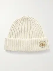[Gucci] Gucci - Victor Appliquéd Ribbed Wool And Cashmere-blend Beanie - Ivory - S S Ivory