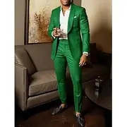 Men's Wedding Party Suits Green Army Green Daily Business Solid Colored Plus Size 2 Piece Single Breasted Two-buttons