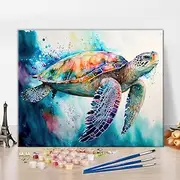 TISHIRON Paint by Numbers Sea Turtle Adult Paint by Numbers Kits on Canvas Animals Oil Hand Painting with Brushes Painting Kits Adult Crafts for Home 40 x 50 cm (Frameless)