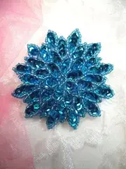 Turquoise Sequin Applique Floral Beaded Iron on Patch Crafts DIY 3" (XR364)