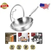 Heavy Duty 10-Inch Stainless Steel Frying Pan with Ergonomic Lid for All Stoves