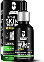Muuchstac Herbal Skin Lightening Serum for Men Enriched with Haldi & Aloevera, Fast Absorbing, Light Weight, Non-Sticky, Glowing Skin Nourishment Serum - 30 ML