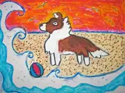 SHELTIE VS WAVE Sable White Version Shetland Sheepdog Dog Art Print 8 x 10 KSAMS