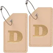 CREATCABIN 2 Pack Luggage Tags for Suitcases Initial Luggage Tags Leather Baggage Bag Tags with Privacy Cover Name ID Labels Metal Loops for Backpacks Handbag Travel Essentials Letter D 3.7 x 2.2 Inch