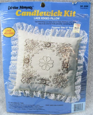 Creative Moments Candlewick Kit LACE EDGED PILLOW Floral Border 13” Square #8266