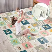 FLAGAV Baby Play Mat, 79x71 Inch Extra Large Folding Baby Crawling Mat, Waterproof Reversible Playmat Foam Non Toxic Anti-Slip Portable Kids Play Mat for Infant, Toddler (200x180cm)