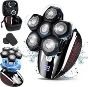 USOR Head Shavers for Bald Men, 5 In 1 Head Shaver 6D Rotary Razor Wet/Dry Led Display Rechargeable 100% Waterproof Shaver Grooming Kit with Clippers, Nose Trimmer, Brush, Massager for Travel