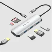 Vention TOJHB USB-C to HDMI/USB 3.0x3/SD/TF/PD Docking Station Gray 0.15M Aluminum Alloy Type [TOJHB]