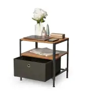 Wood Nightstand Bedside Tables Fabric Drawer&Storage Shelf Adjustable Metal Base