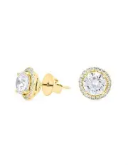[SALLY SKOUFIS] Halo Double Stud Earrings with Diamonds in Gold