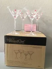 Pampered Chef Pink & White Dots Martini Glasses Set of 4 Help Whip Cancer NEW